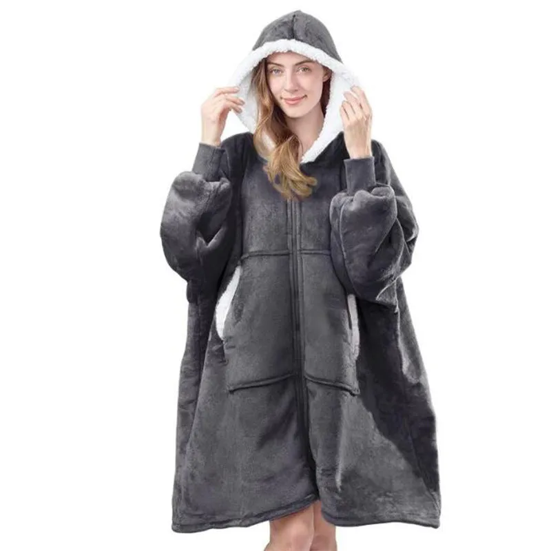 Hoodies Blankets Zipper Suede Coat Leisure Warm Overcoat