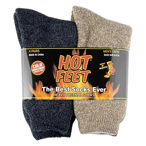 Hot Feet Thermal Crew Socks, Men’s Sock Size 6 – 12.5 (2 - Pack)