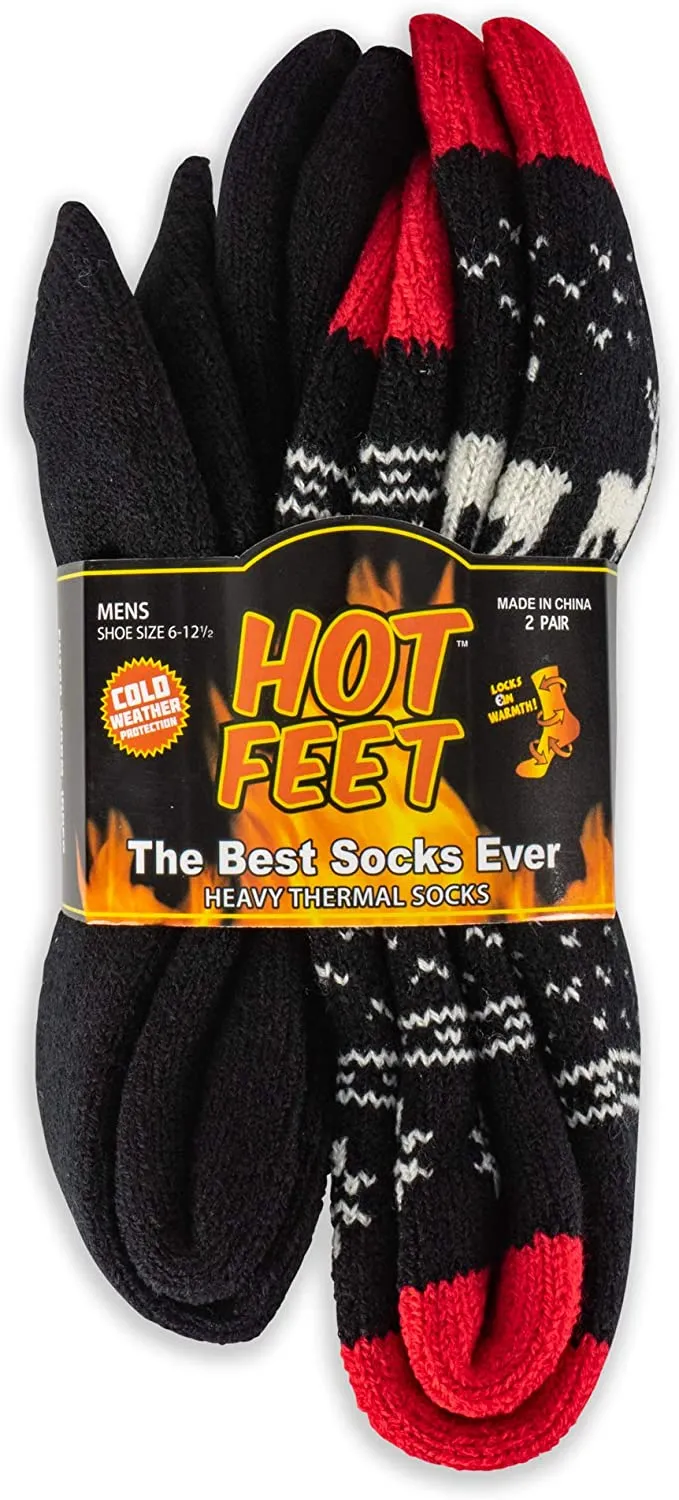 Hot Feet Thermal Crew Socks, Men’s Sock Size 6 – 12.5 (2 - Pack)