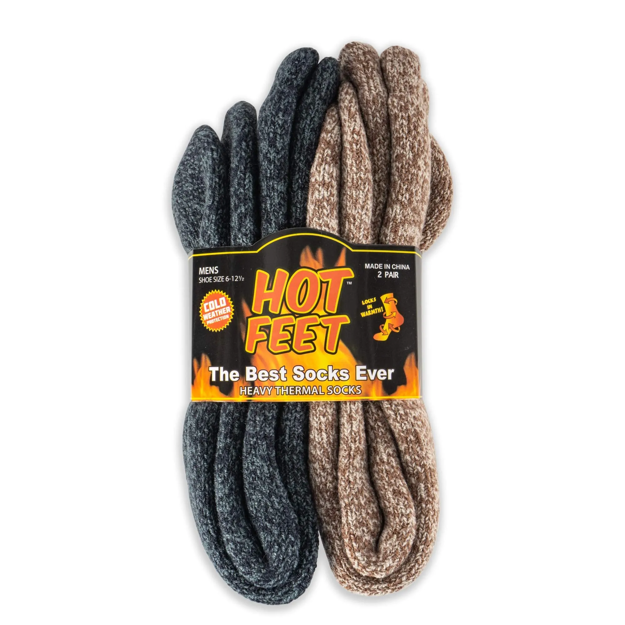 Hot Feet Thermal Crew Socks, Men’s Sock Size 6 – 12.5 (2 - Pack)
