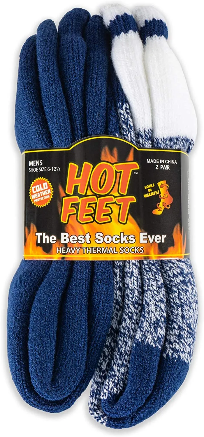 Hot Feet Thermal Crew Socks, Men’s Sock Size 6 – 12.5 (2 - Pack)