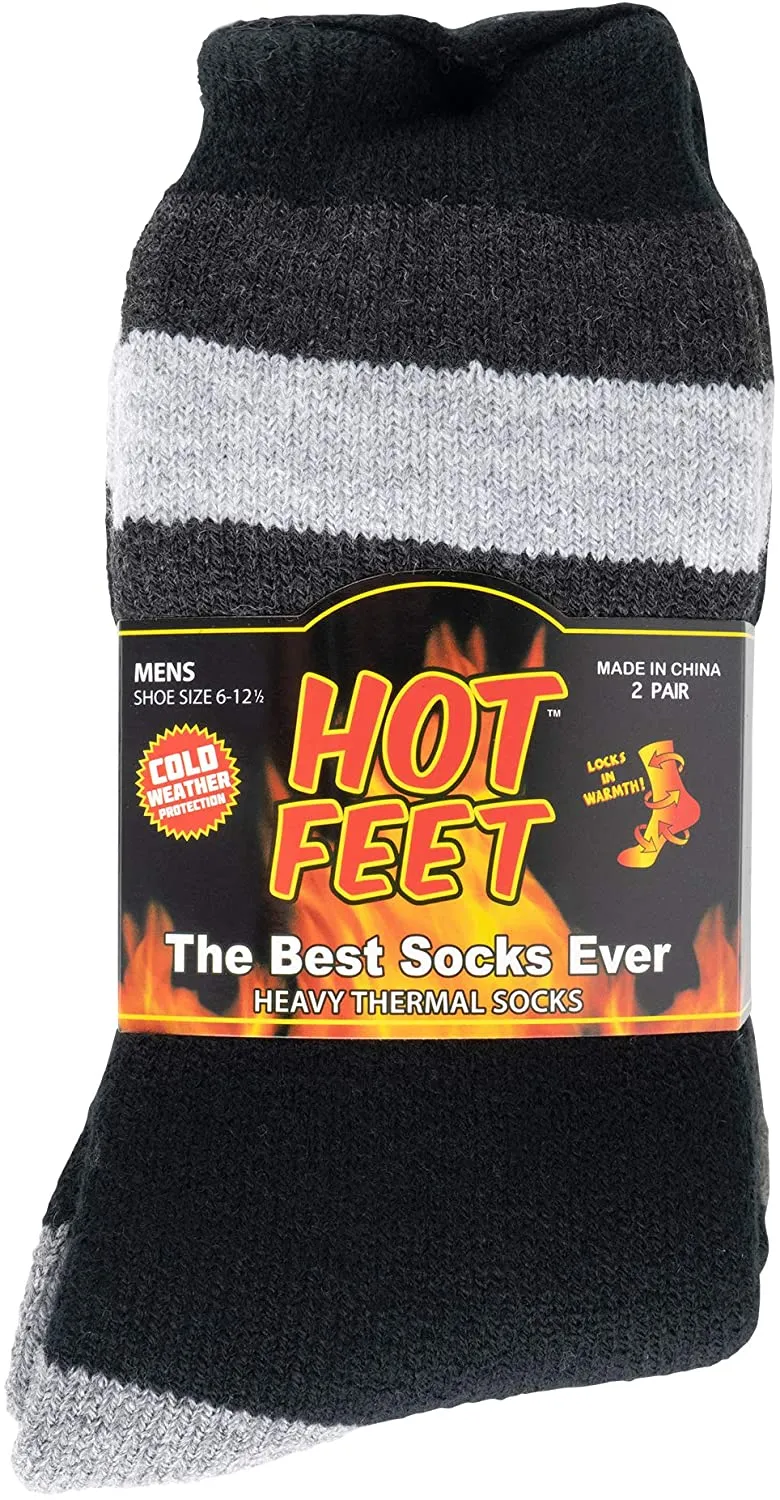 Hot Feet Thermal Crew Socks, Men’s Sock Size 6 – 12.5 (2 - Pack)