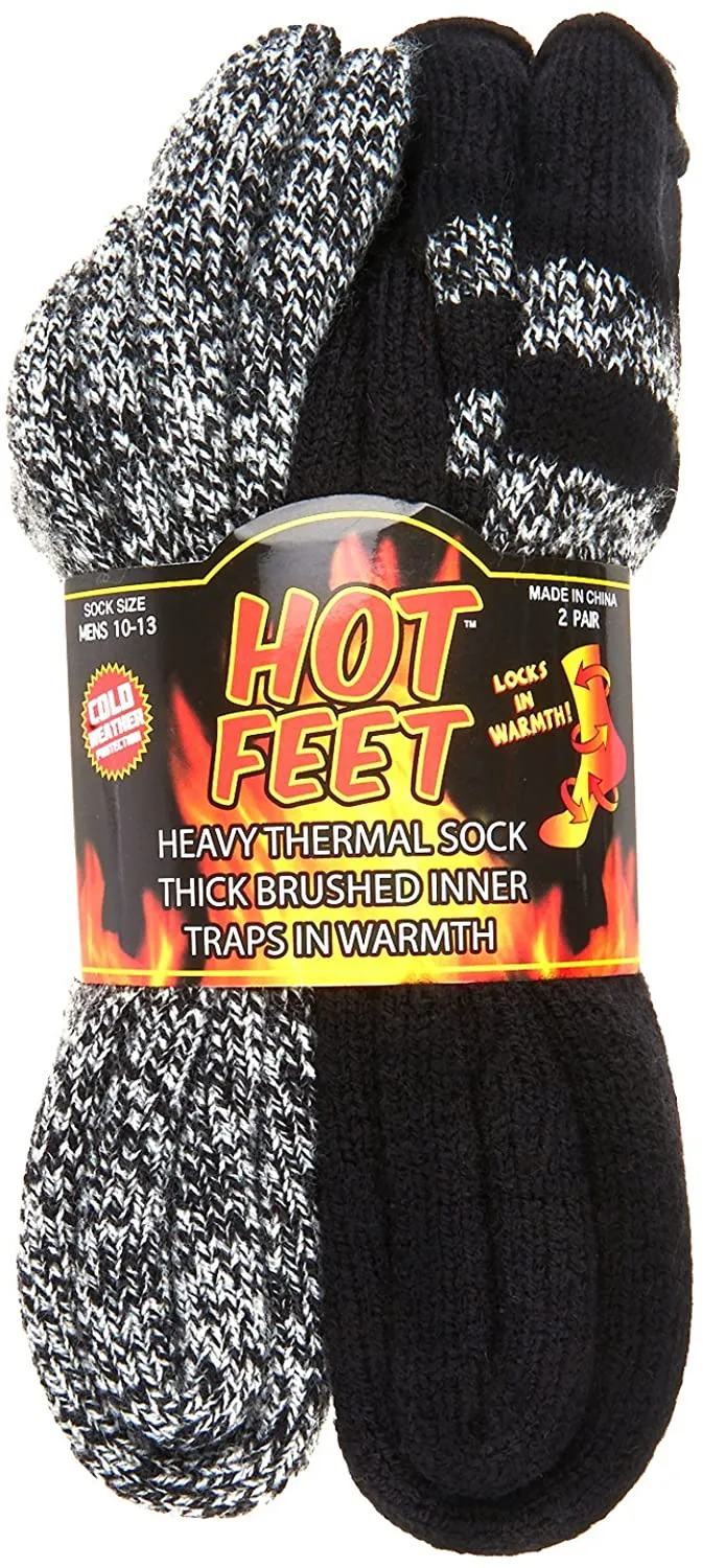 Hot Feet Thermal Crew Socks, Men’s Sock Size 6 – 12.5 (2 - Pack)