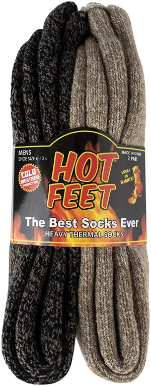 Hot Feet Thermal Crew Socks, Men’s Sock Size 6 – 12.5 (2 - Pack)