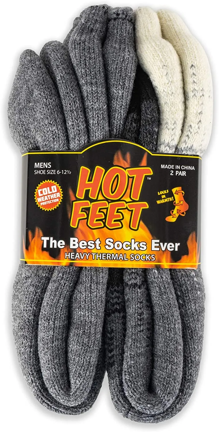 Hot Feet Thermal Crew Socks, Men’s Sock Size 6 – 12.5 (2 - Pack)