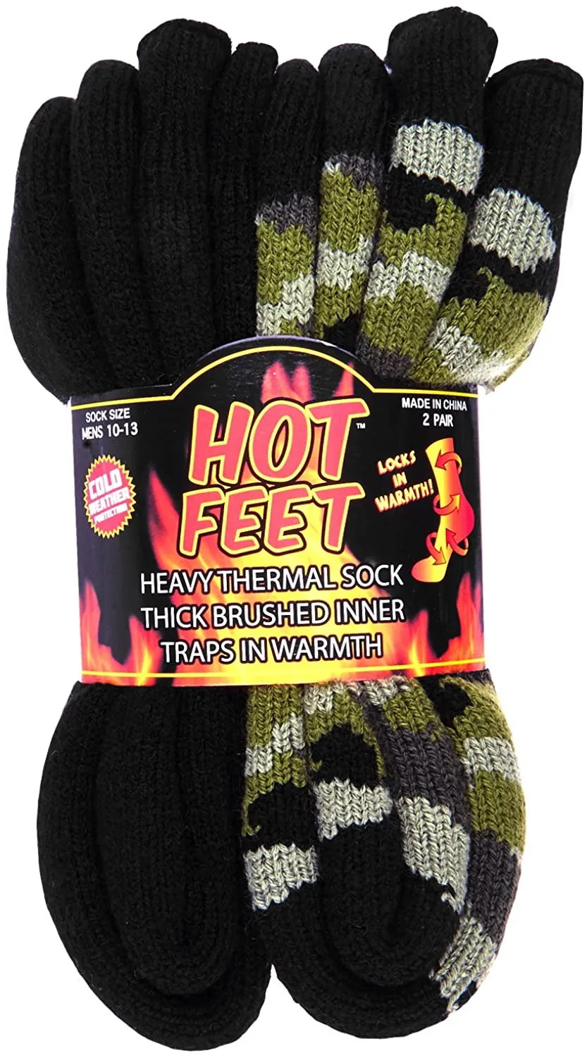 Hot Feet Thermal Crew Socks, Men’s Sock Size 6 – 12.5 (2 - Pack)