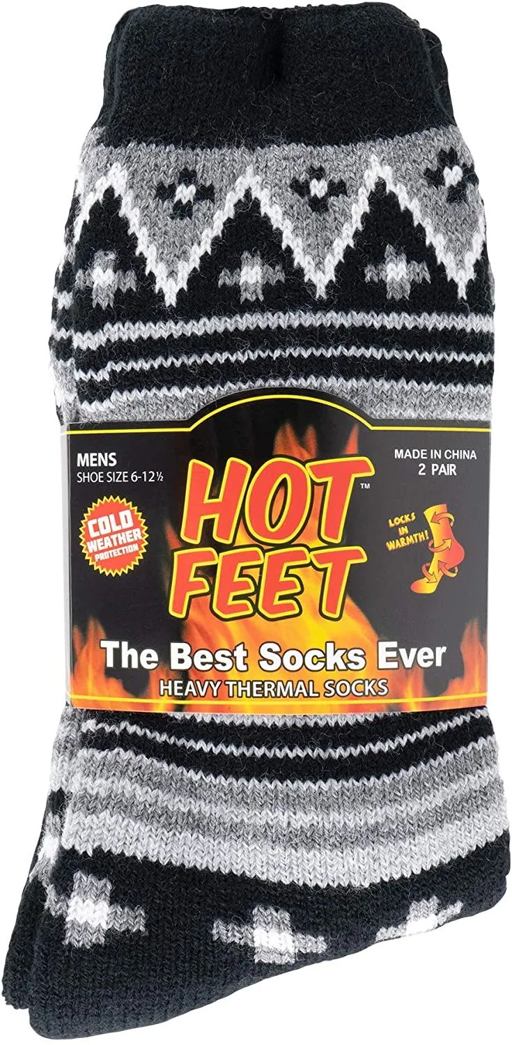 Hot Feet Thermal Crew Socks, Men’s Sock Size 6 – 12.5 (2 - Pack)