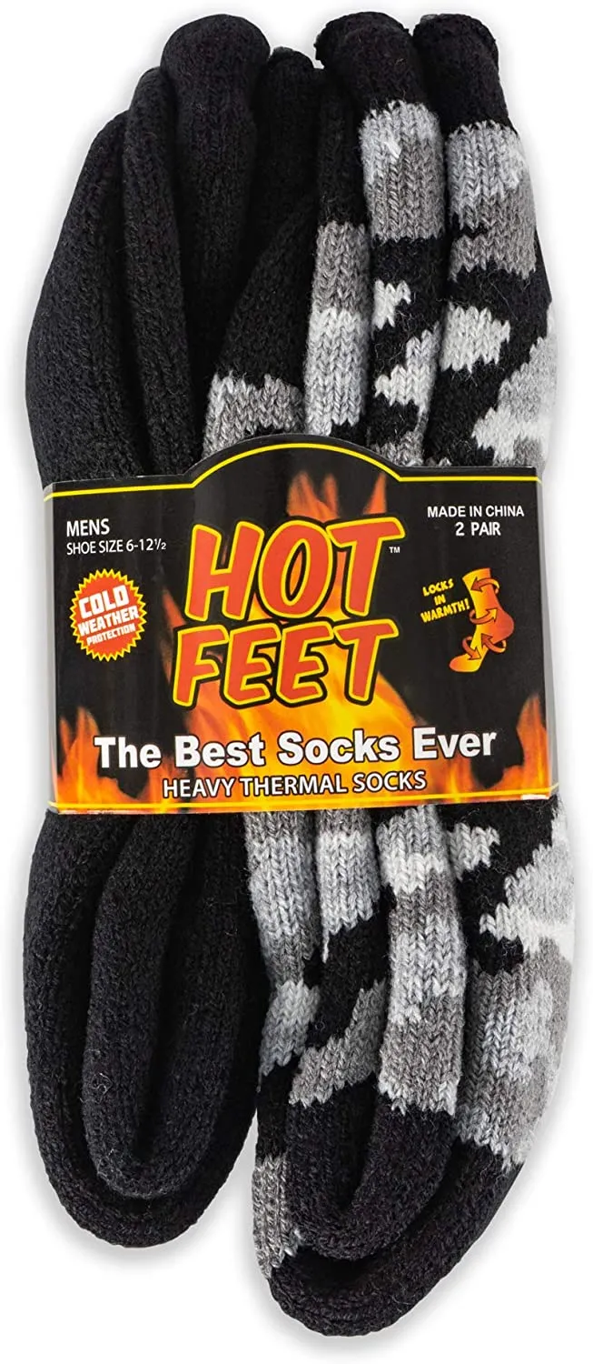 Hot Feet Thermal Crew Socks, Men’s Sock Size 6 – 12.5 (2 - Pack)