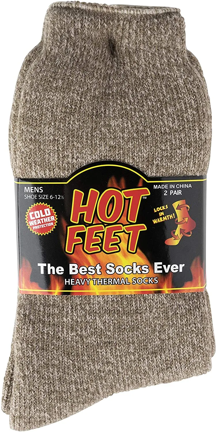Hot Feet Thermal Crew Socks, Men’s Sock Size 6 – 12.5 (2 - Pack)