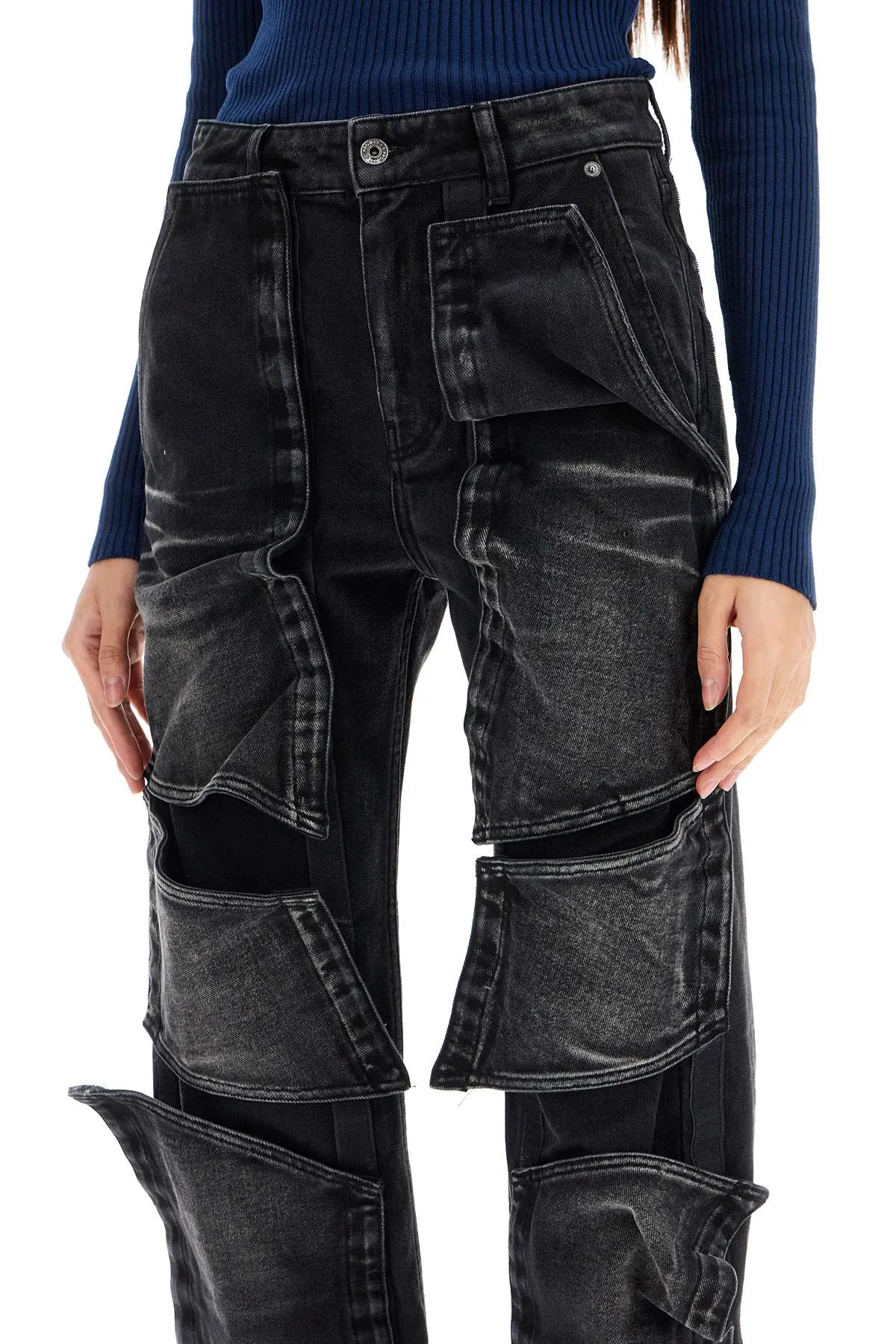 jeans with hook & loop fastener panels 207PA020 D15 FADED BLACK