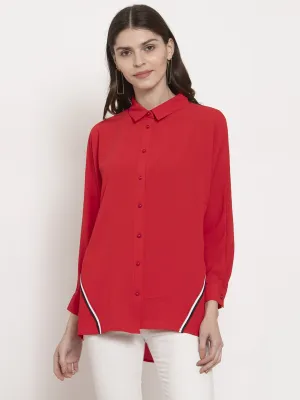 Ladies Red Solid Collared Shirt