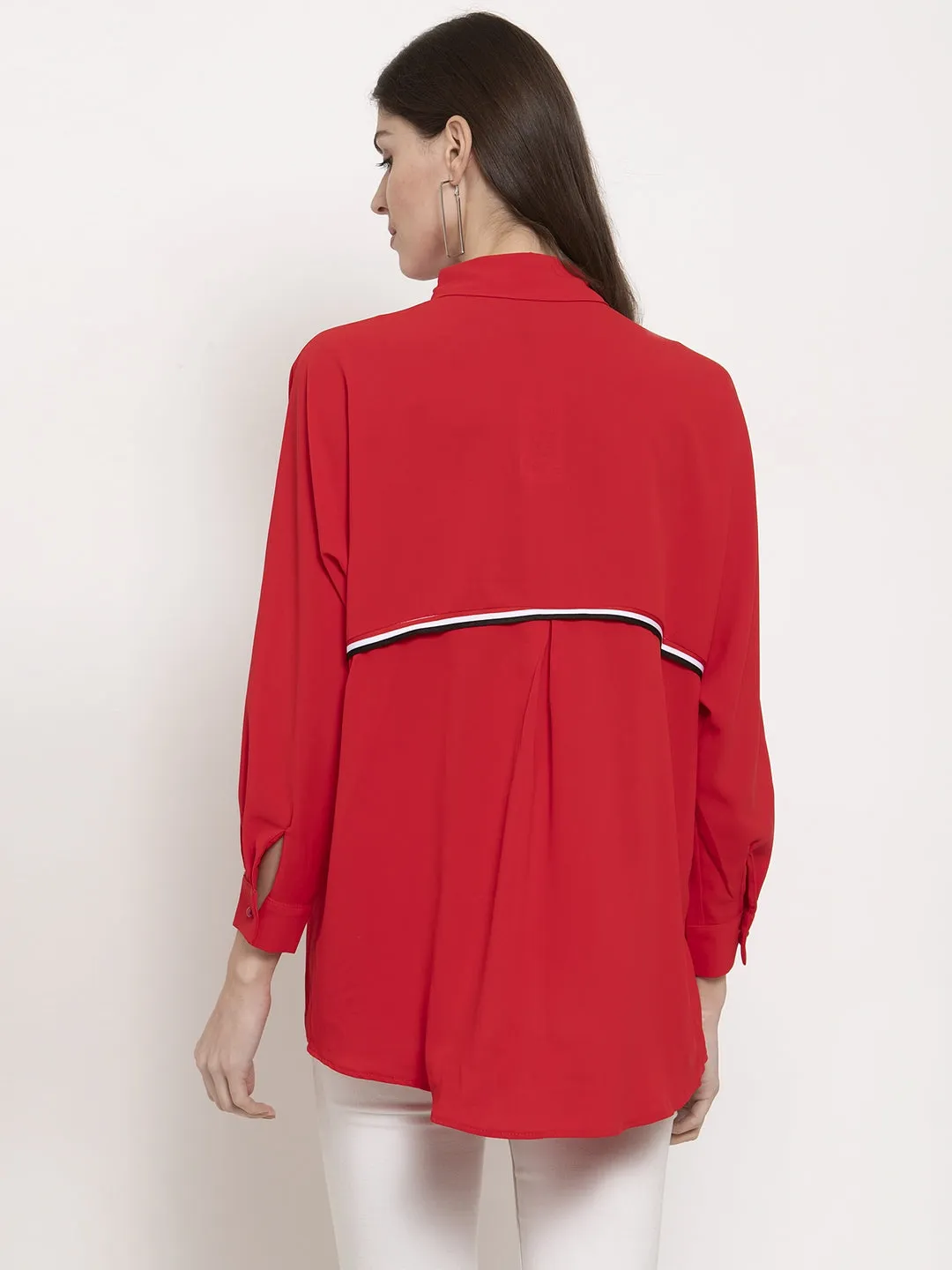 Ladies Red Solid Collared Shirt