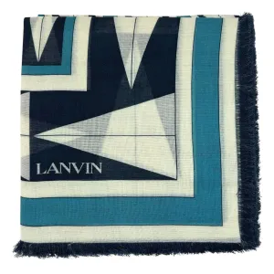 Lanvin Scarf Teal Black Geometric Design - Extra Large Square Cashmere Blend Shawl