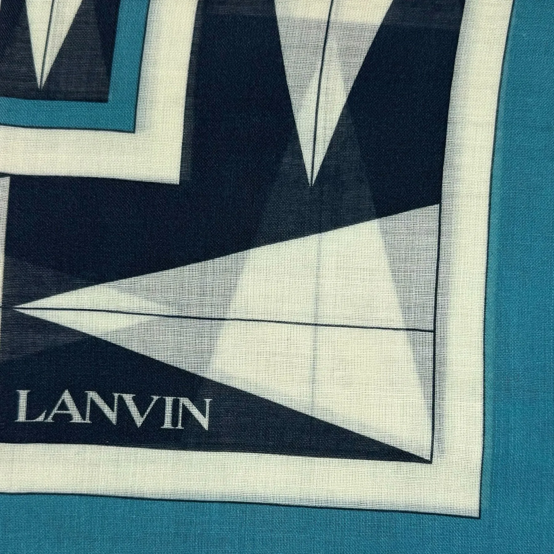 Lanvin Scarf Teal Black Geometric Design - Extra Large Square Cashmere Blend Shawl