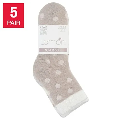 Lemon Women's Super Soft Cozy Ankle Socks, 5 Pairs (Pink, Shoe Size: 5-9.5)