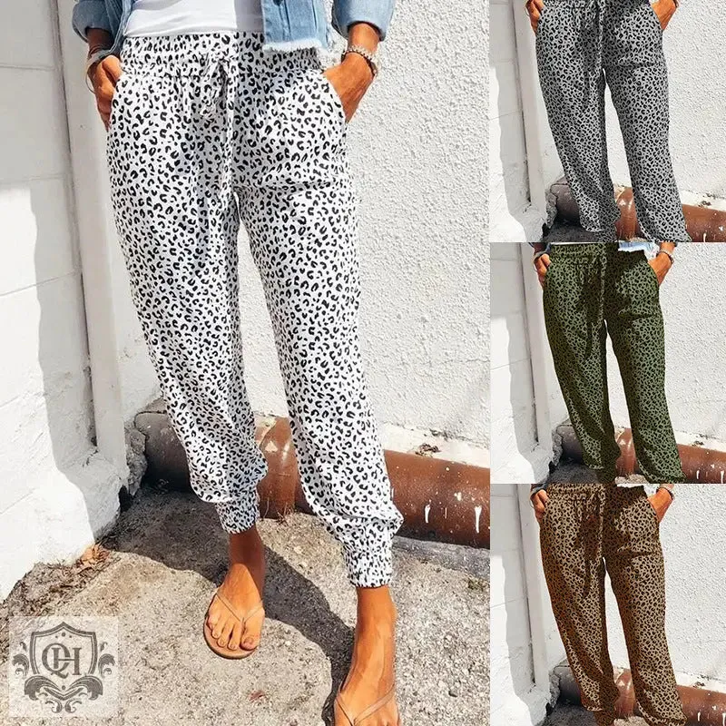 Leopard Print Drawstring Pants