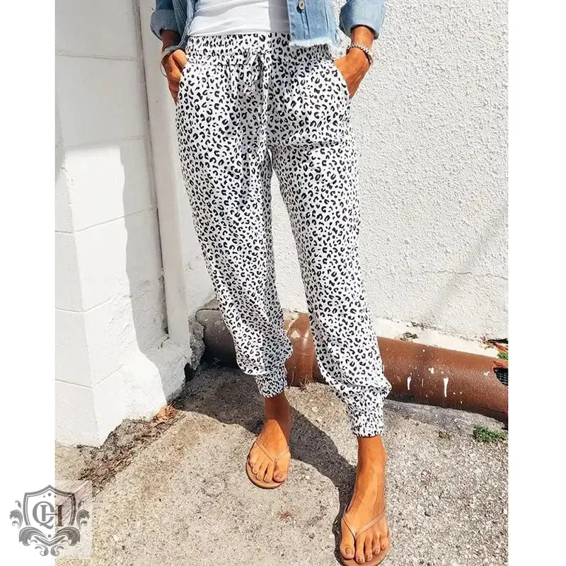Leopard Print Drawstring Pants