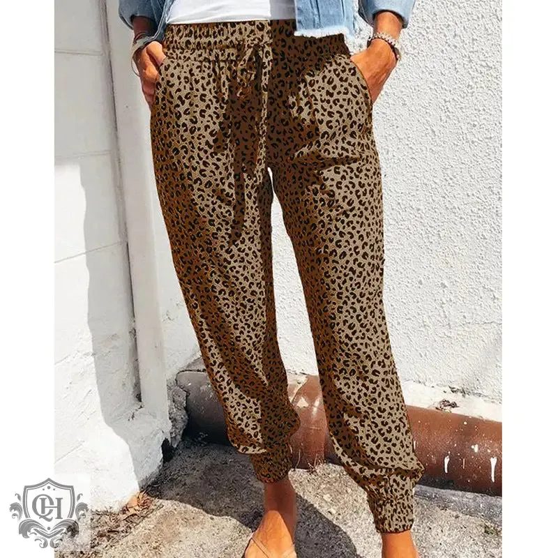 Leopard Print Drawstring Pants
