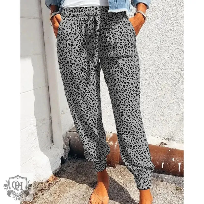 Leopard Print Drawstring Pants