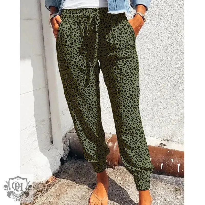 Leopard Print Drawstring Pants