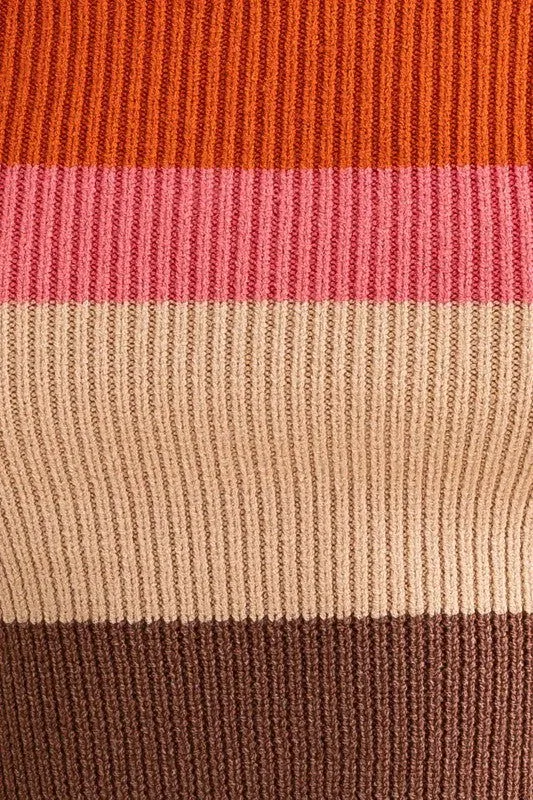 Long Sleeve Color Block Square Neck Knit Top
