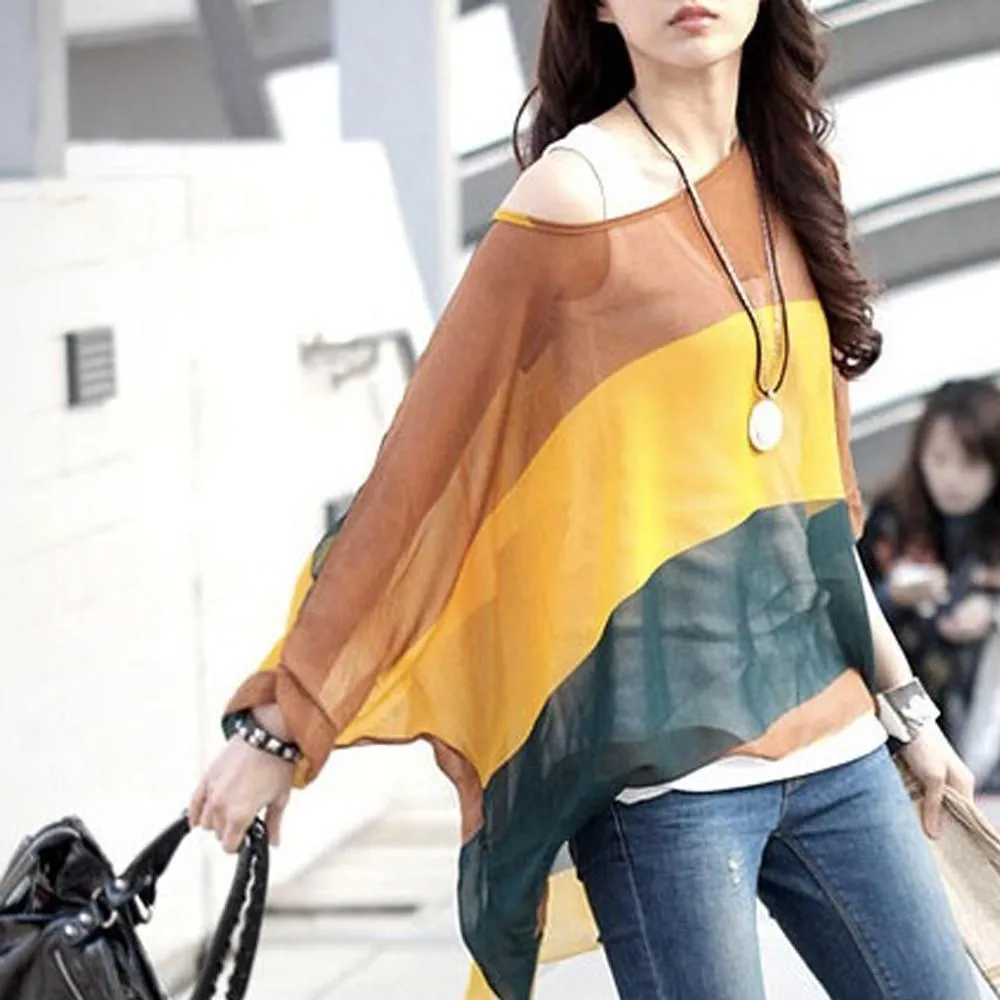 Loose Fit Wide Stripe Chiffon Top