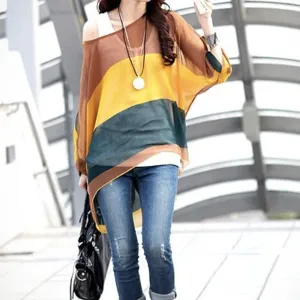 Loose Fit Wide Stripe Chiffon Top
