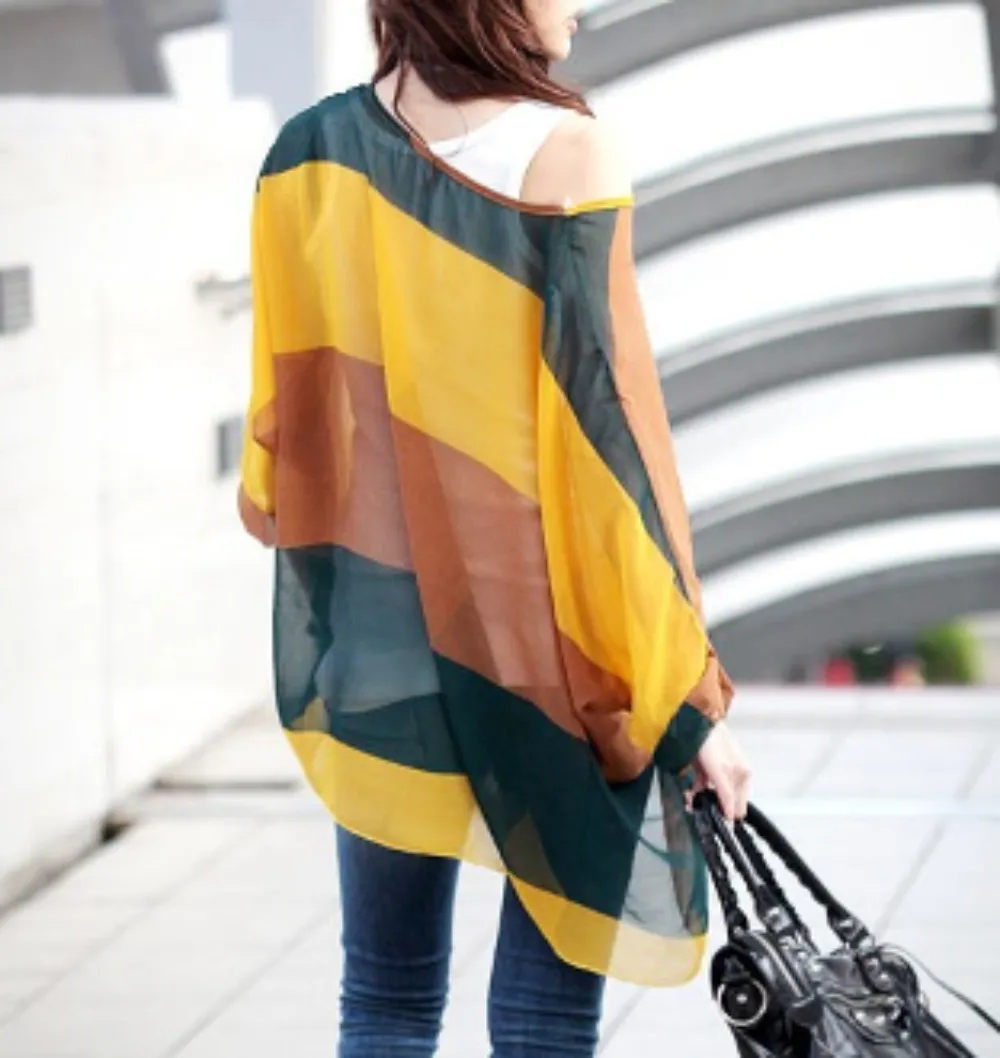 Loose Fit Wide Stripe Chiffon Top