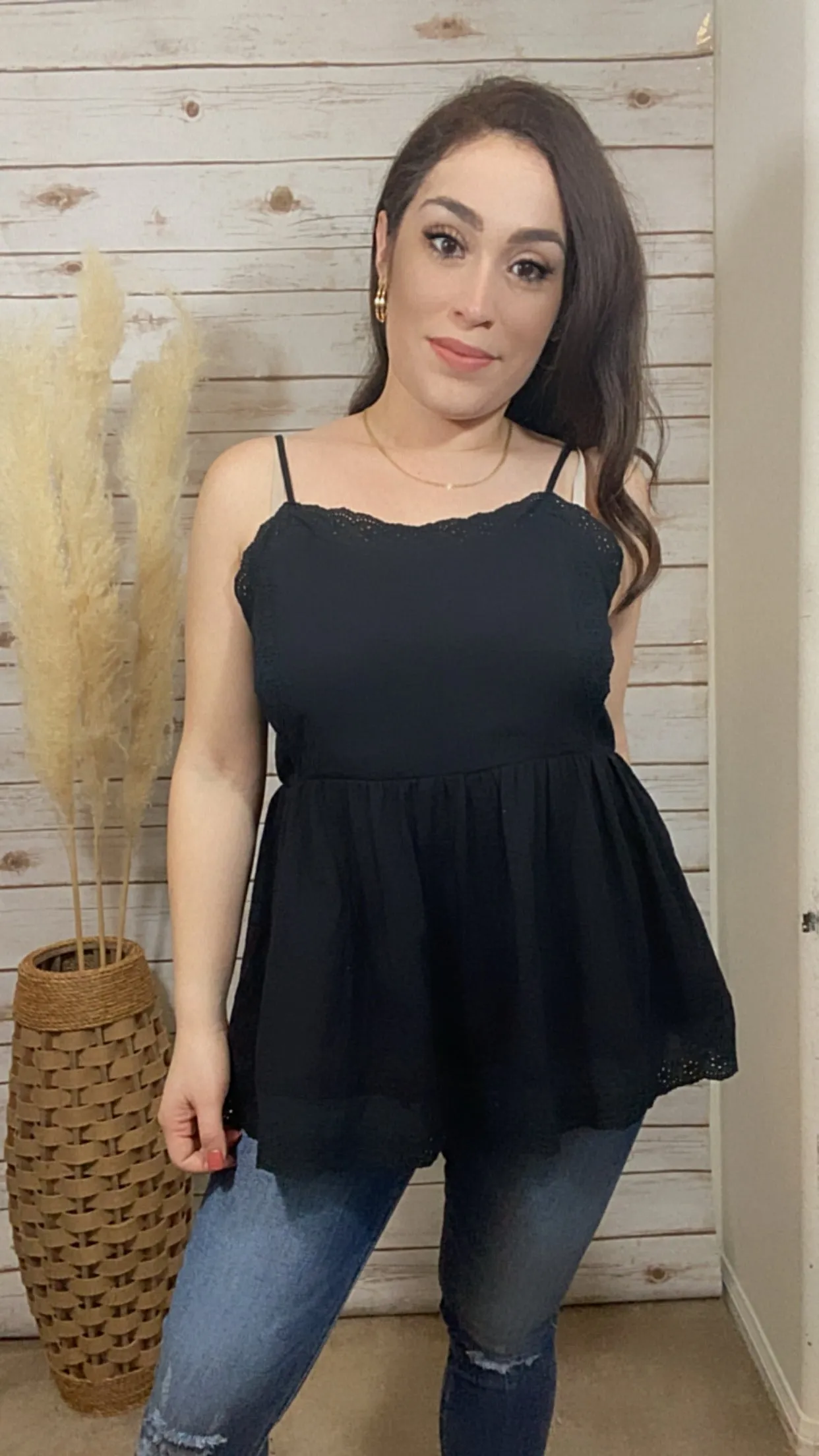 Megan Crochet Black Babydoll Top