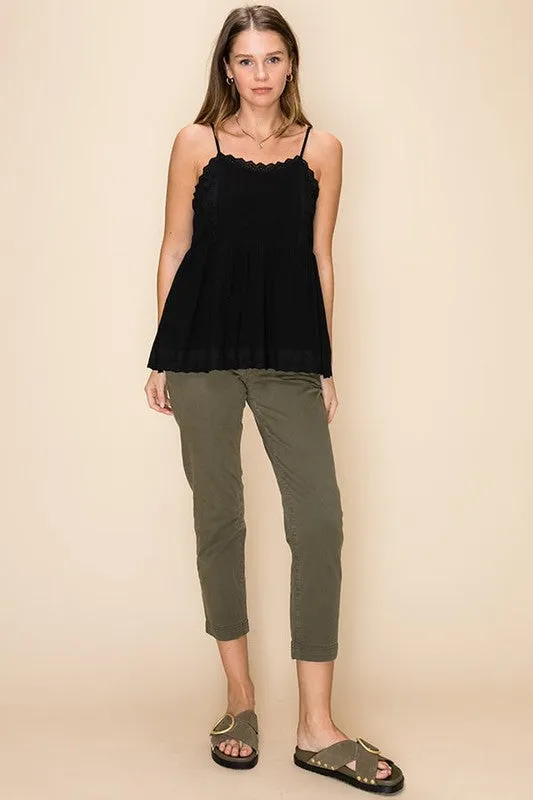 Megan Crochet Black Babydoll Top
