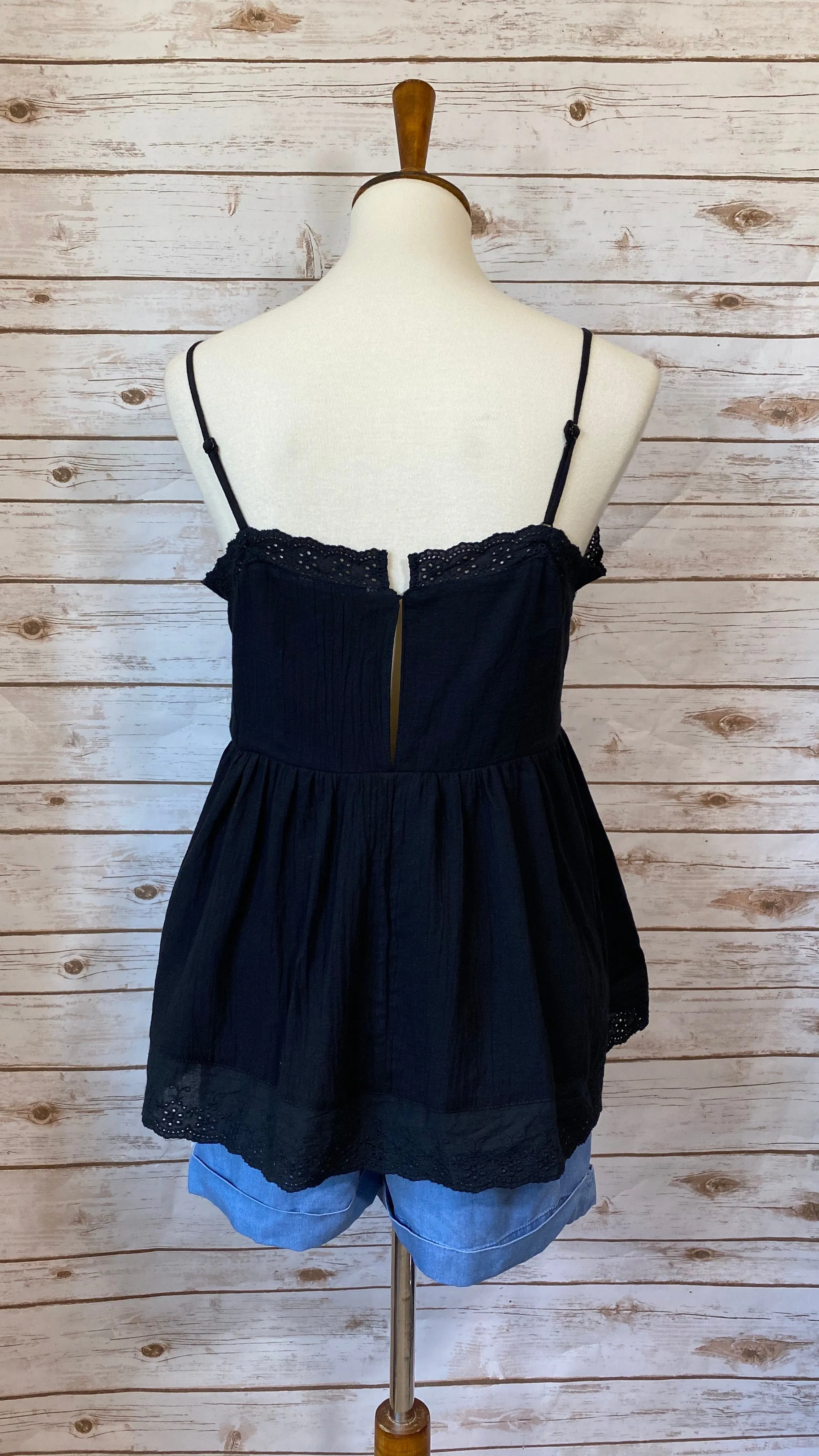 Megan Crochet Black Babydoll Top