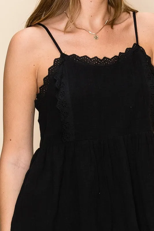 Megan Crochet Black Babydoll Top