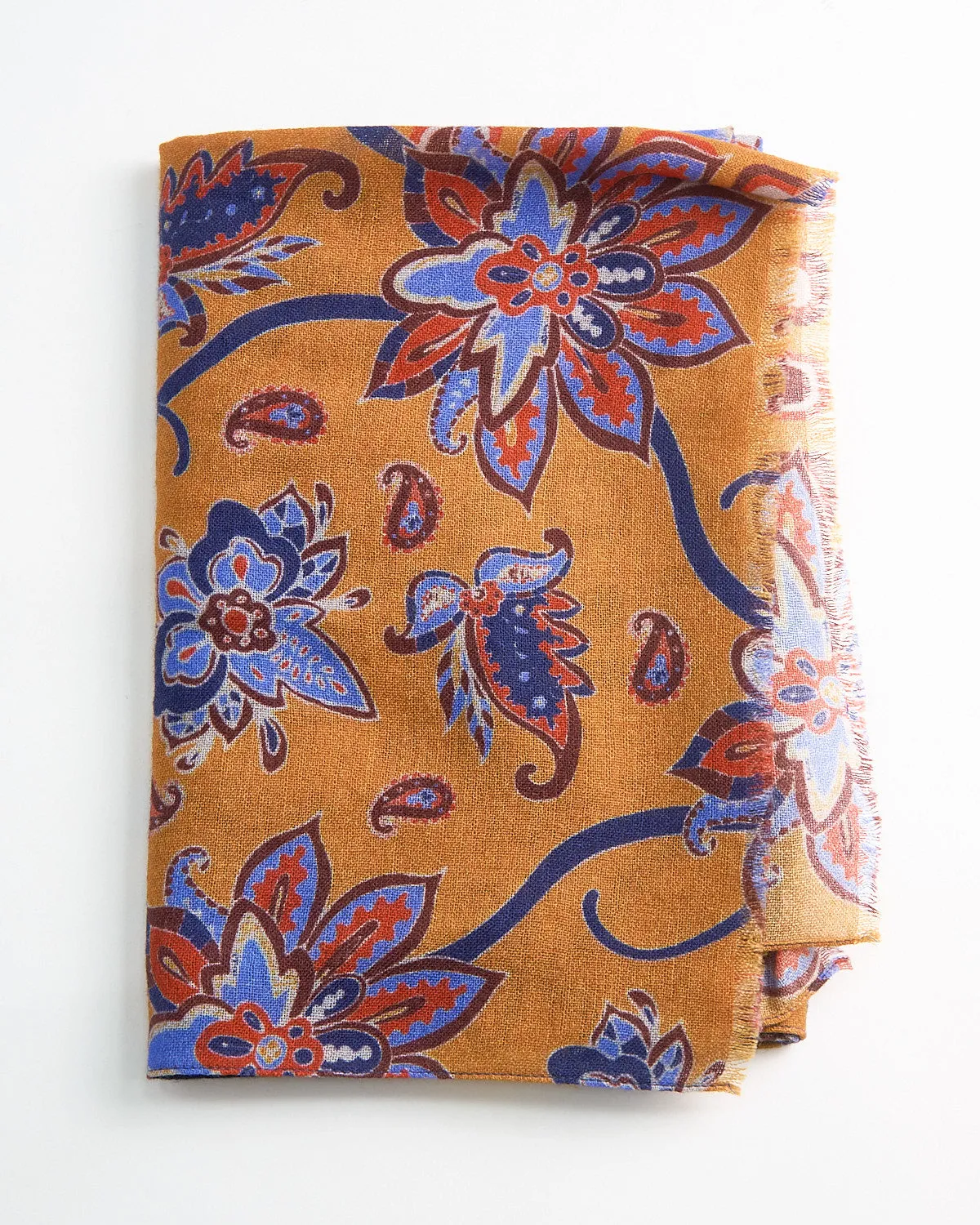 Midweight Floral Paisley Print Soft Wool Scarf