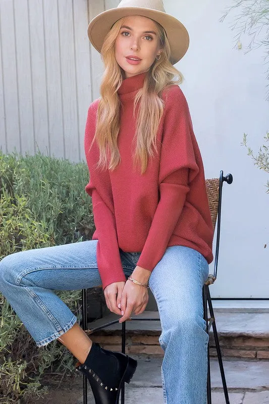 Mock Neck Ribbed Versatile Sweater