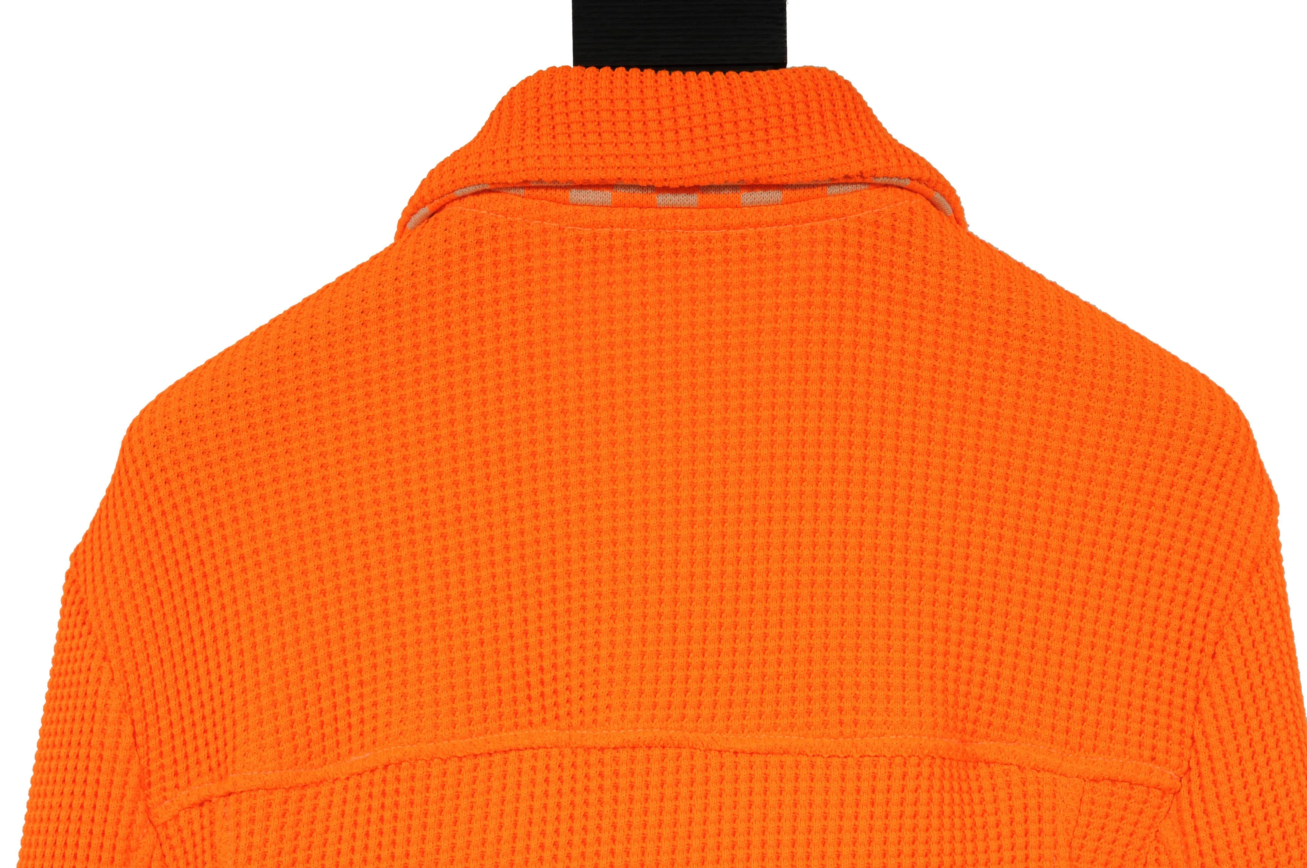 Orange Waffle Knit Damir Trim Trucker Jacket