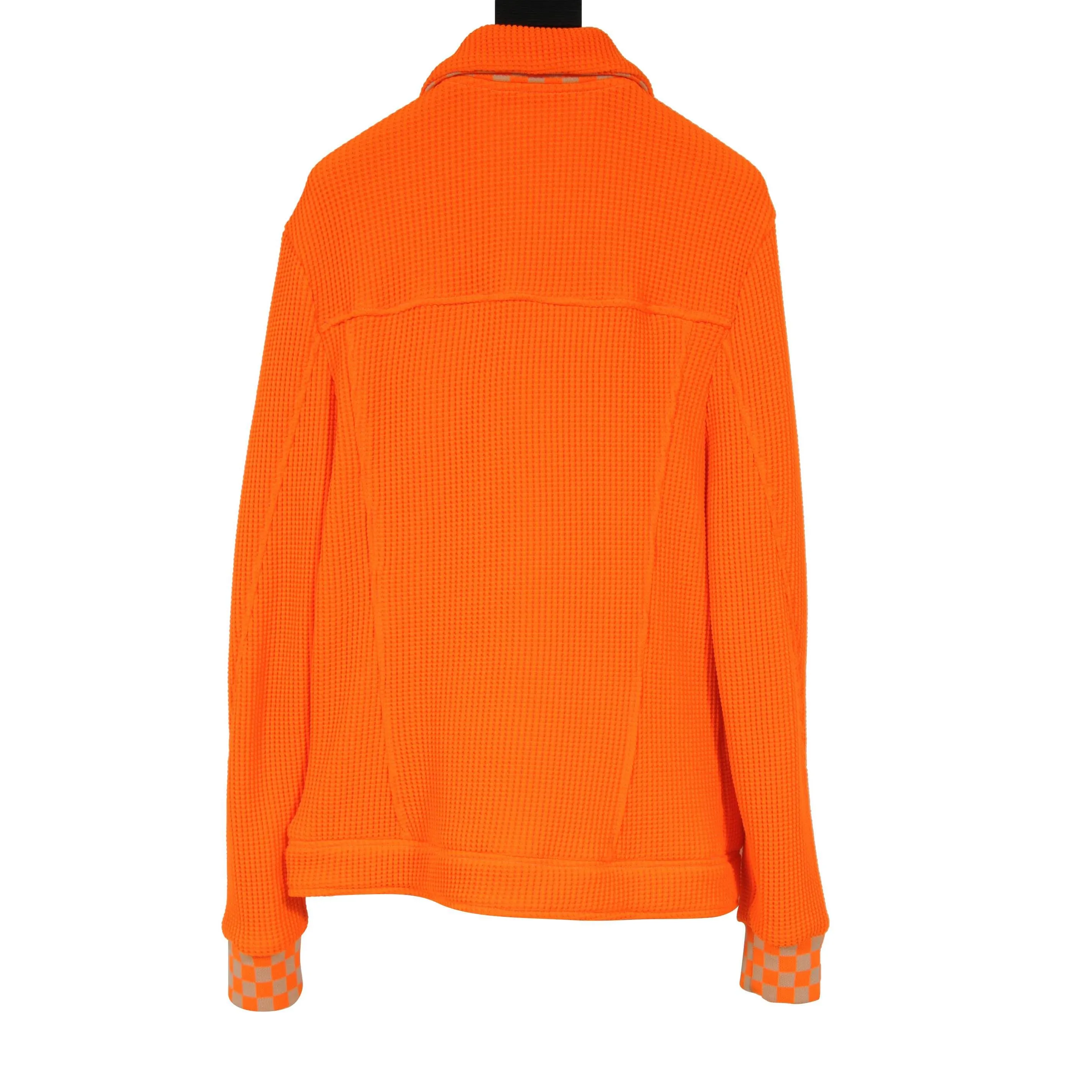 Orange Waffle Knit Damir Trim Trucker Jacket