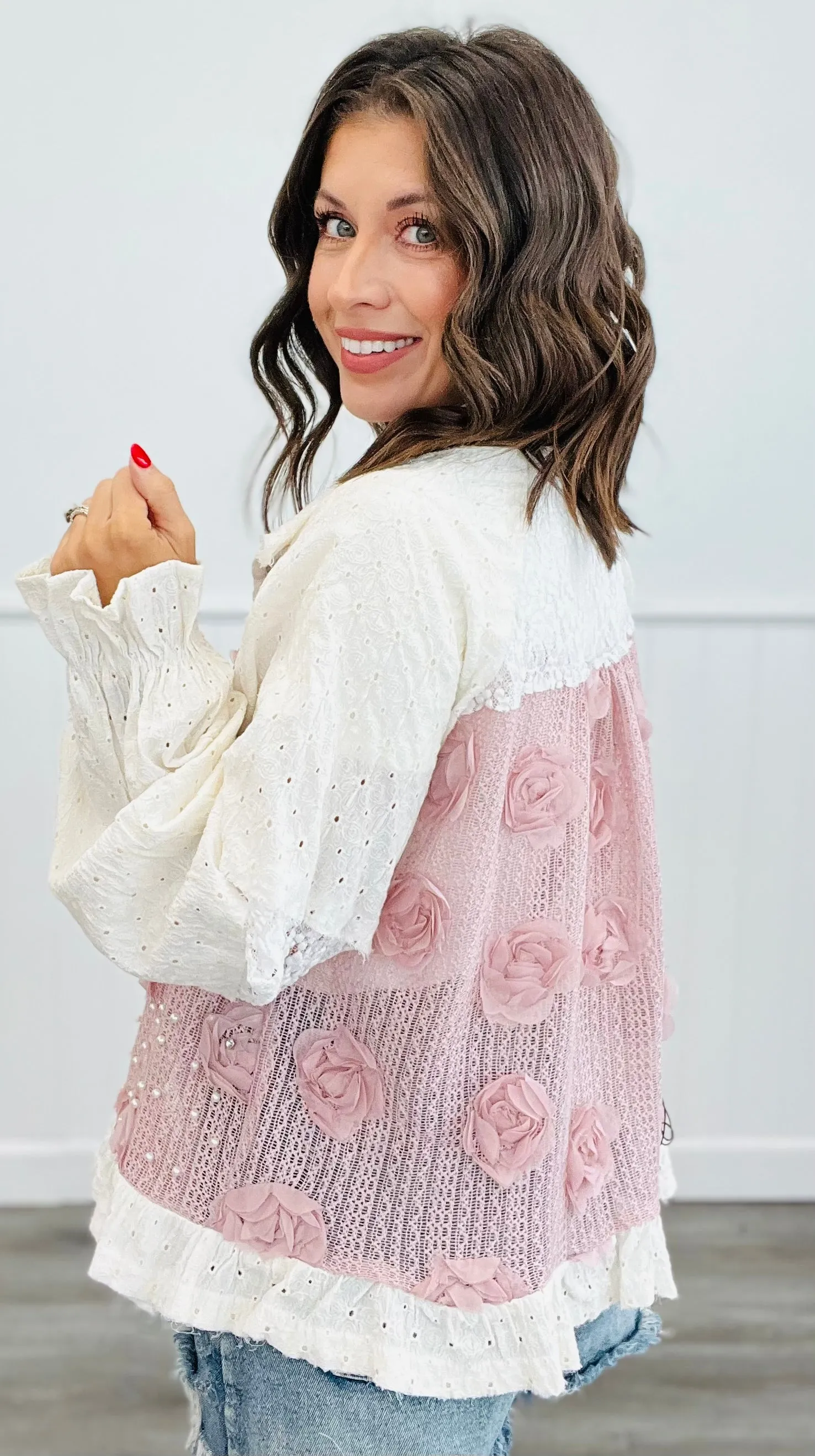 POL Mauve Cream Flowers & Pearls Shirt (Reg)