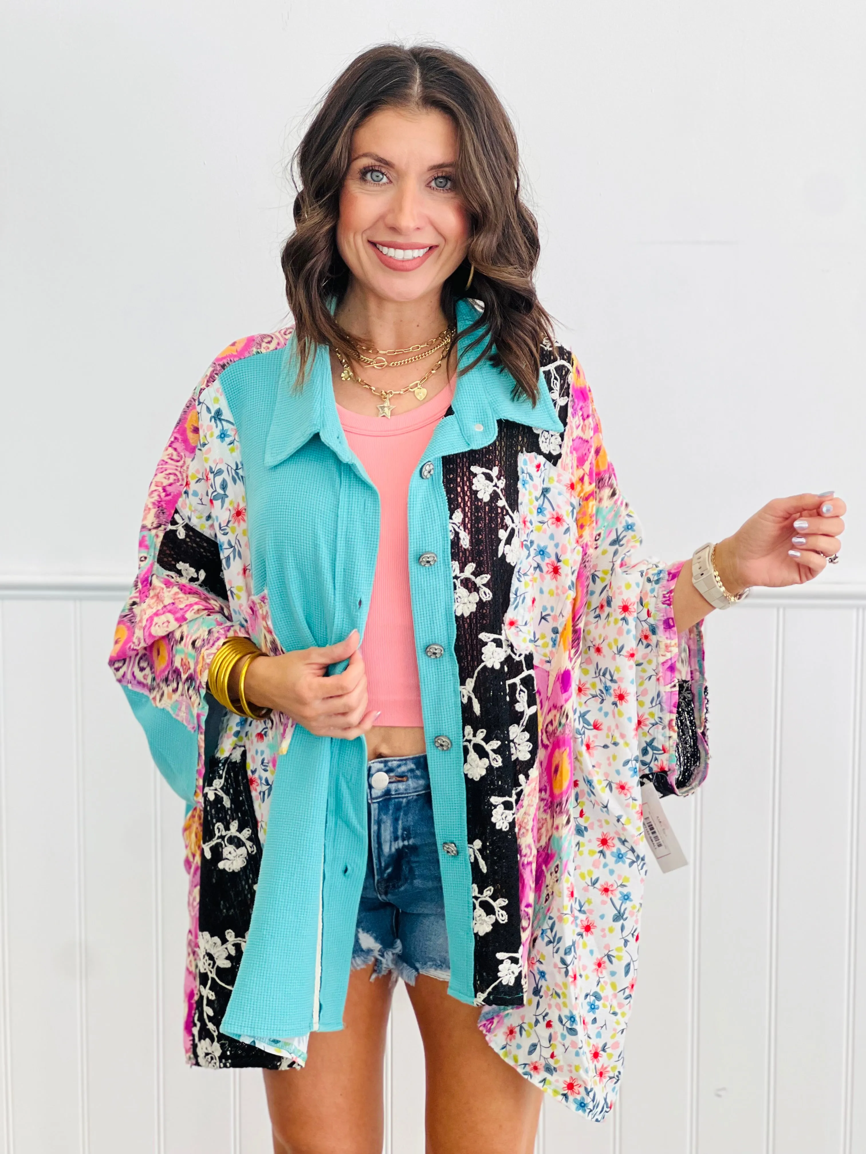 POL Peacock Blue Contrast Lace Shirt (Reg.)