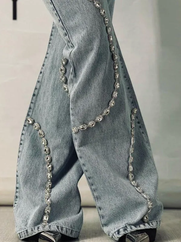 Quintina – Rhinestone embellished – Wide leg jeans