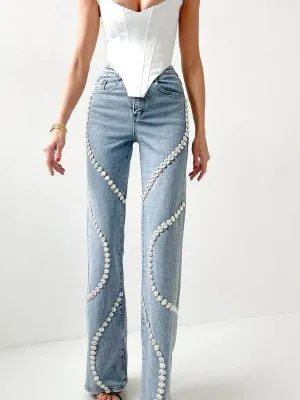 Quintina – Rhinestone embellished – Wide leg jeans
