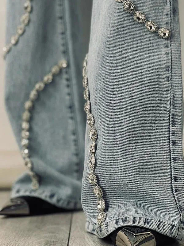 Quintina – Rhinestone embellished – Wide leg jeans