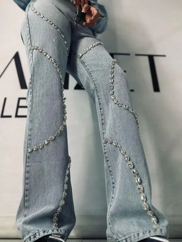 Quintina – Rhinestone embellished – Wide leg jeans