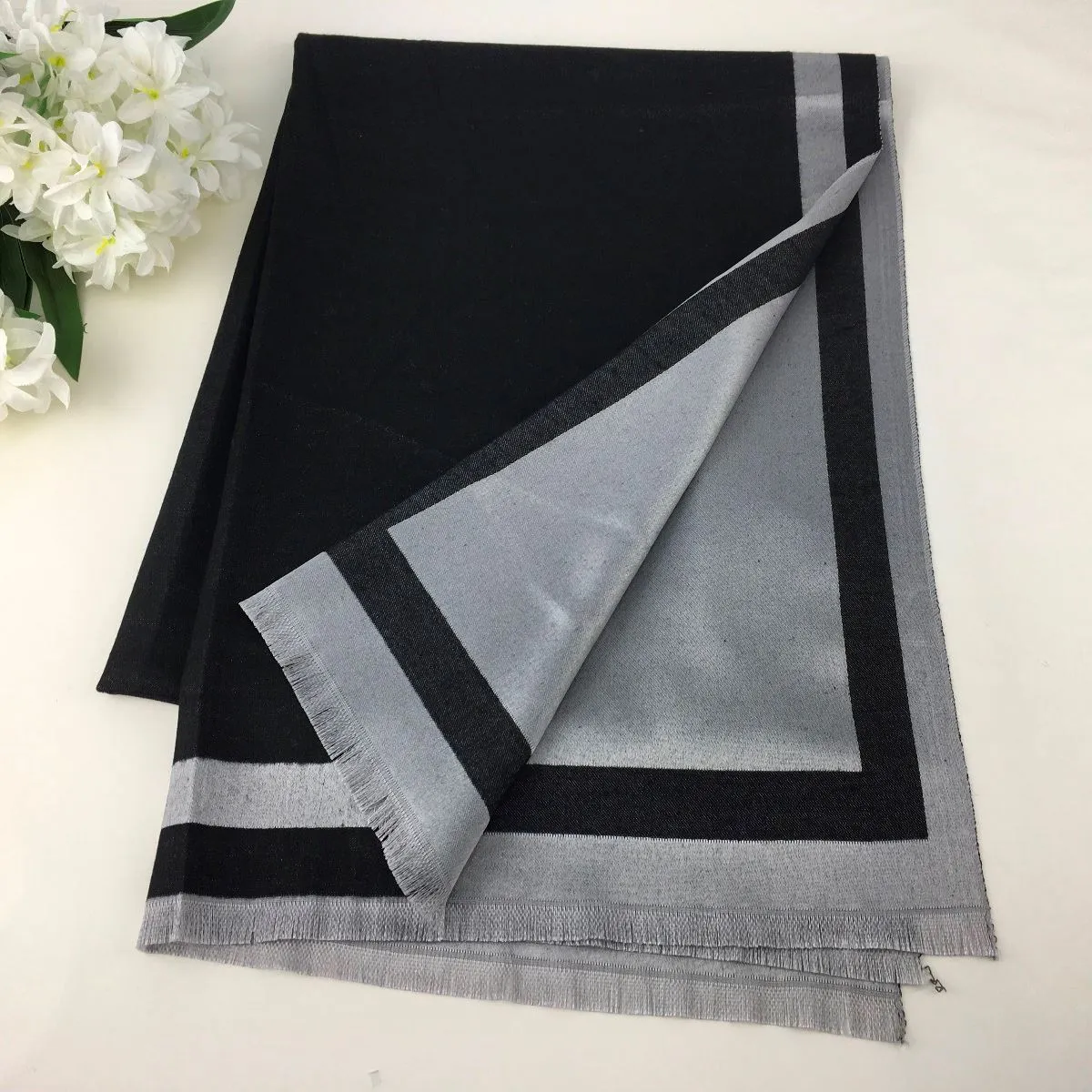 Reversible Super Soft Plain scarf with Silver Edging