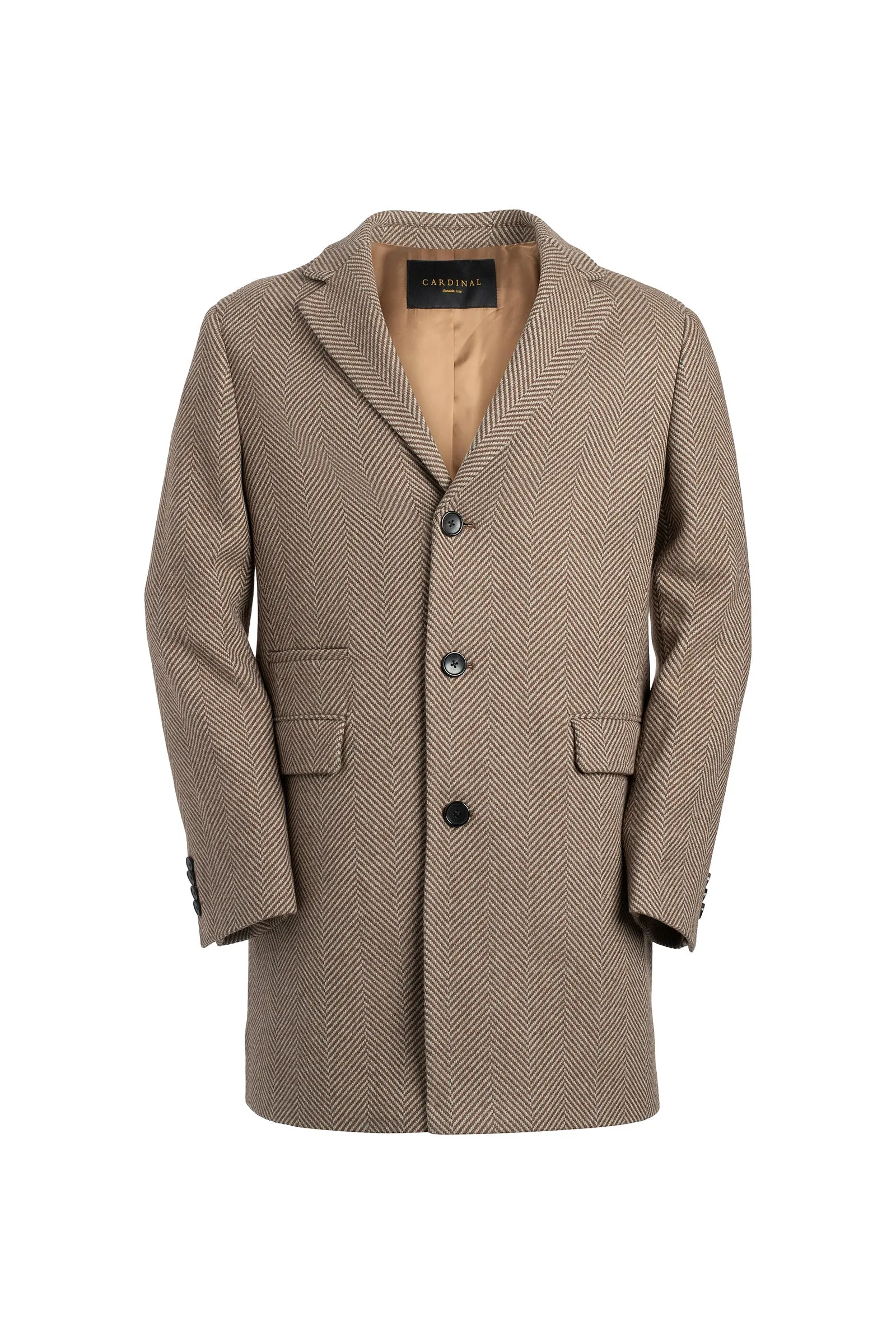 SHERWOOD TAUPE HERRINGBONE WOOL & CASHMERE TOPCOAT