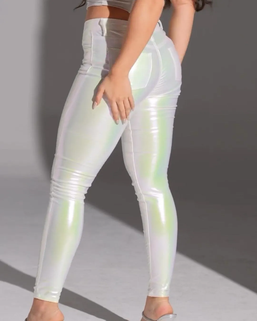 Skinny Metallic White Pant