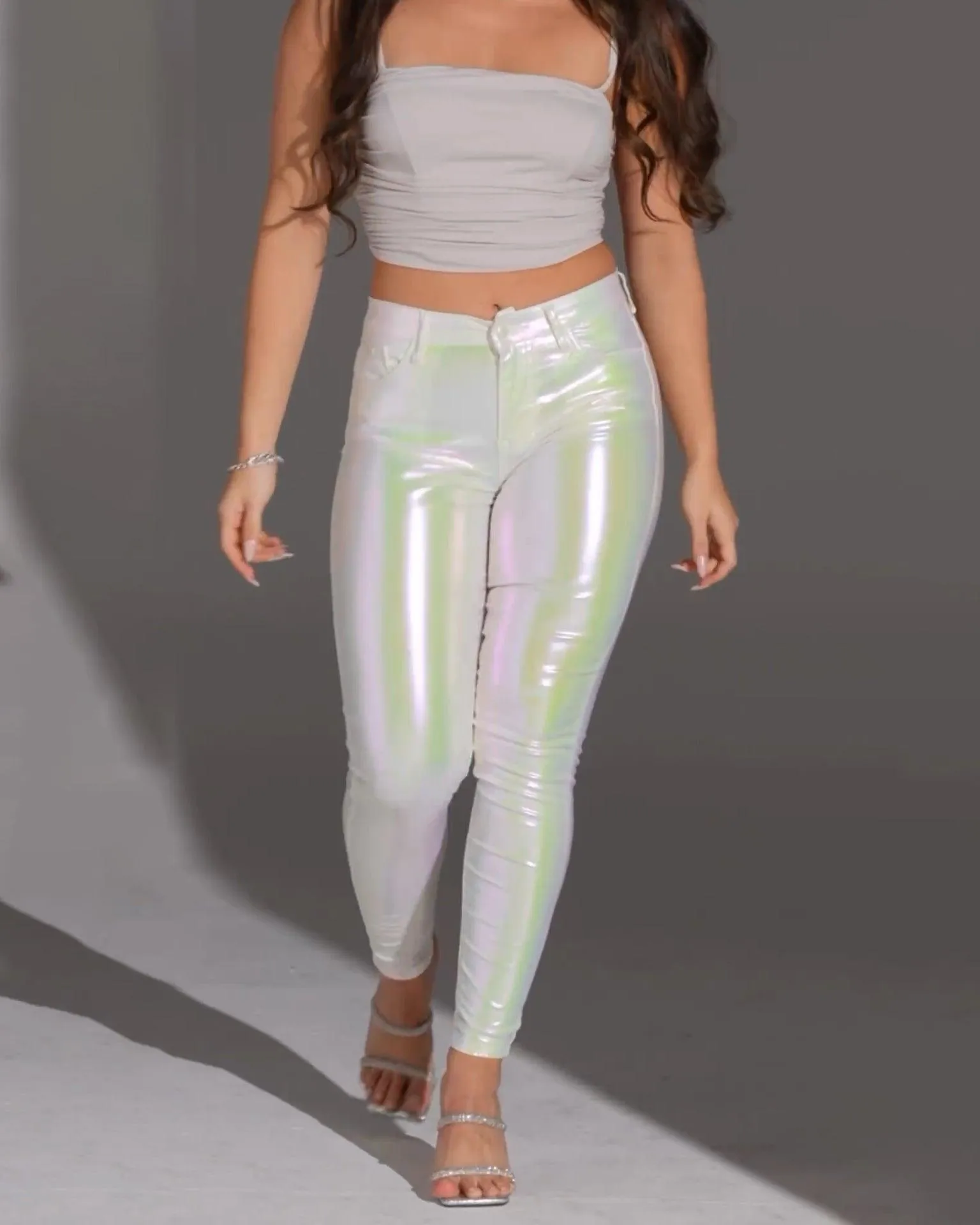 Skinny Metallic White Pant