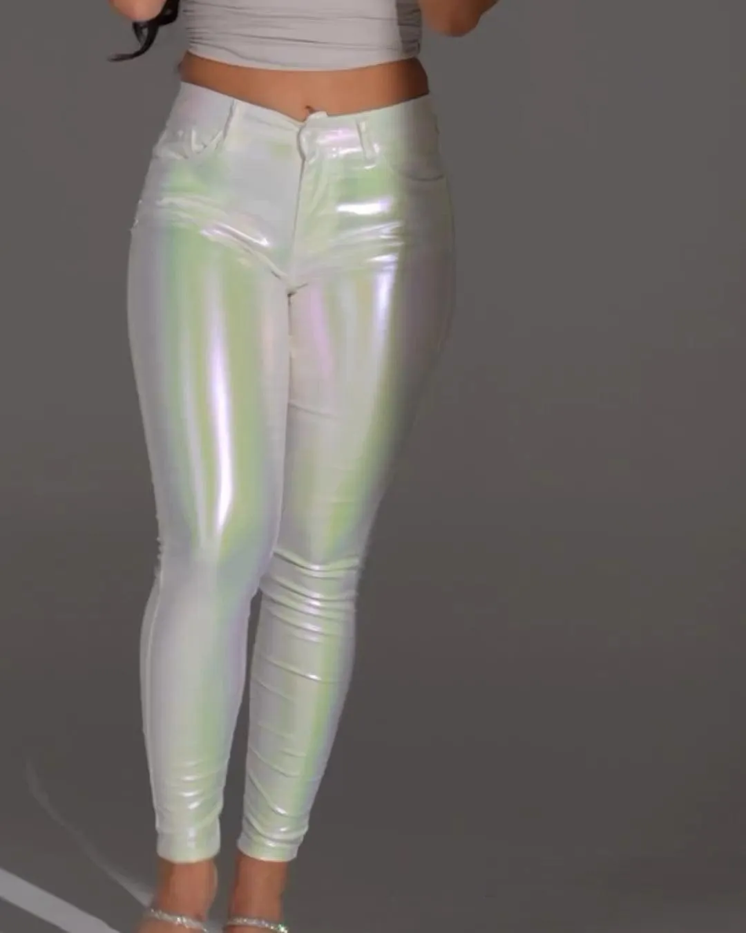 Skinny Metallic White Pant