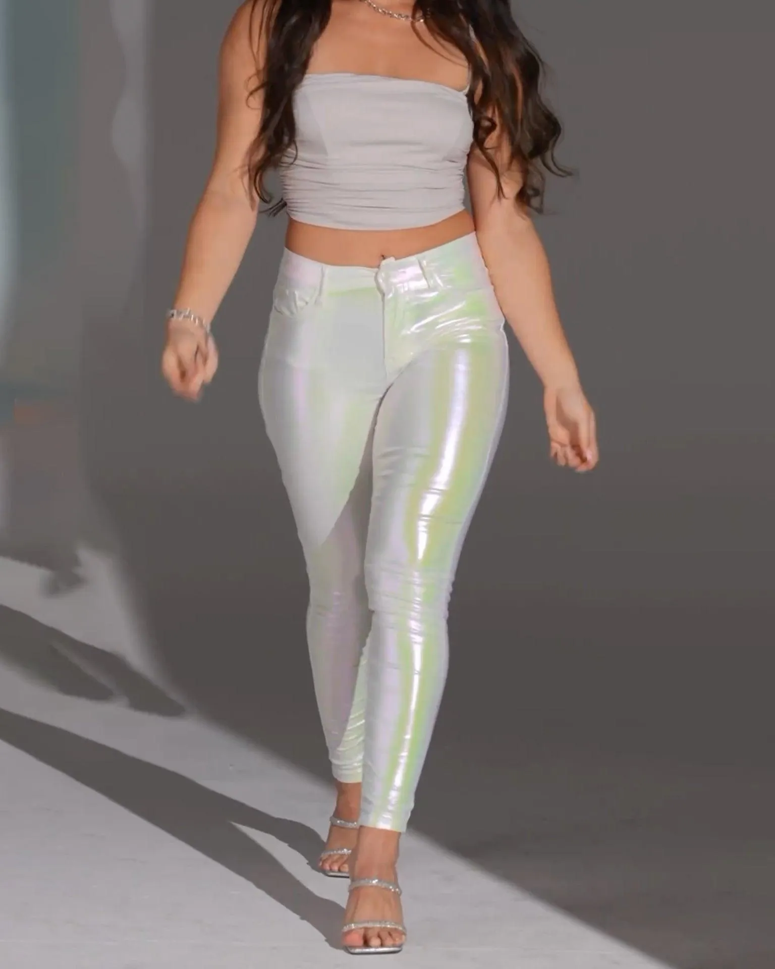 Skinny Metallic White Pant