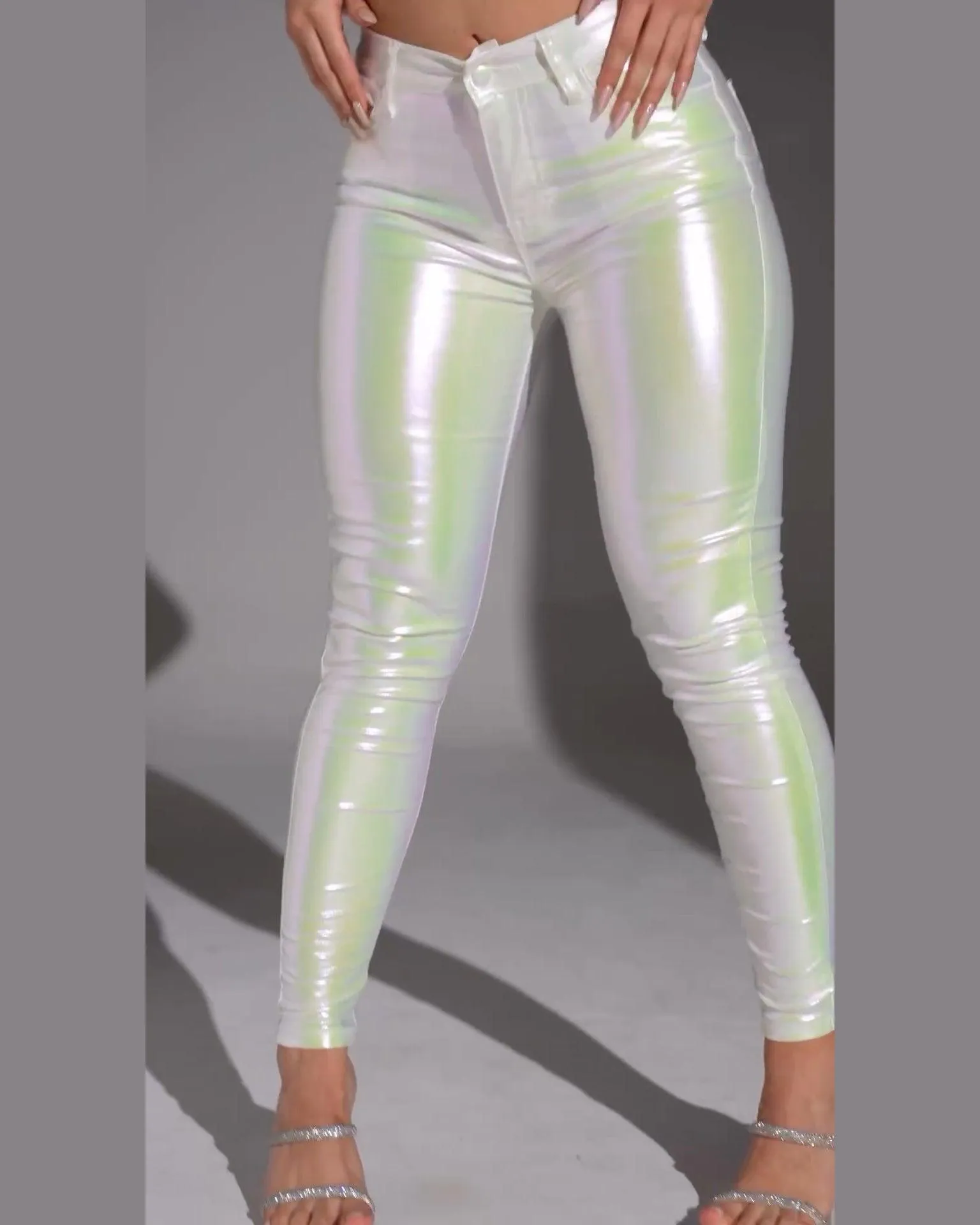 Skinny Metallic White Pant
