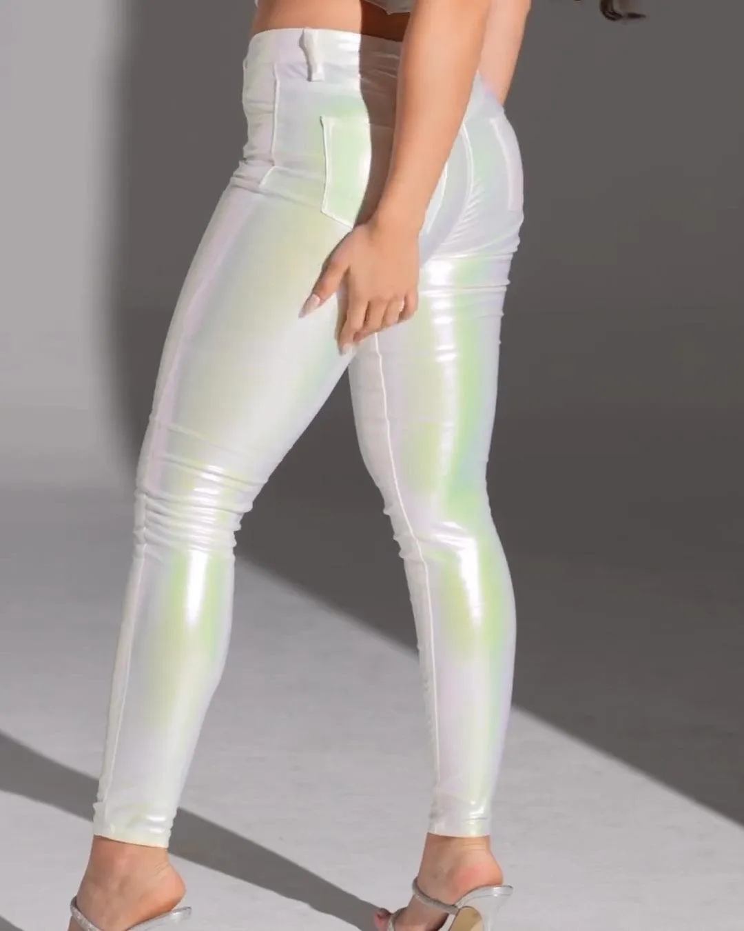 Skinny Metallic White Pant
